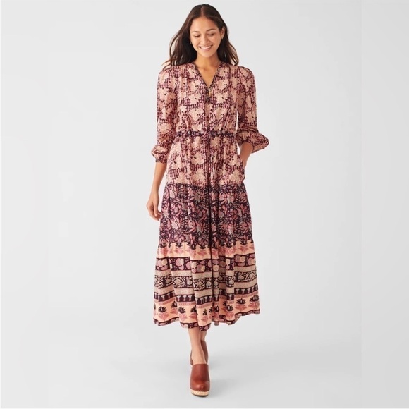 Faherty Dresses & Skirts - Faherty Idina Block Print Dress in Kingsley Block Print Spring dress Midi L